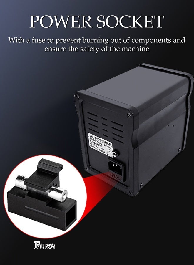 DUNISO Hot Air Soldering Station,Hot Wind Gun Solder Iron,Rework Soldering Station,Anti-Static,Auto Sleep,Intelligent Cooling,100~450℃,Suitable for Disassembly and Soldering of Various Components Such as SOIC, CHIP, QFP, PLCC, BGA ﻿ ﻿ ﻿ - Image 4